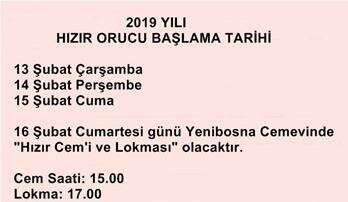 2019 YILI HIZIR ORUCU BAŞLAMA TARİHİ 